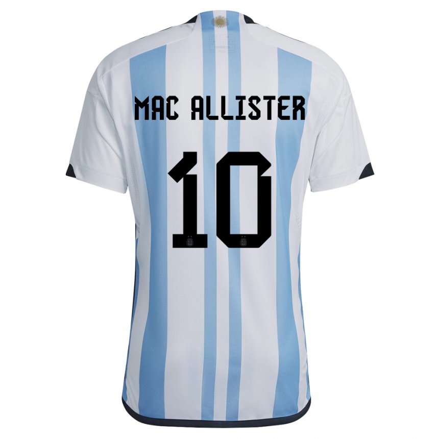 Enfant Maillot Argentine Alexis Mac Allister #10 Blanc Bleu Ciel Tenues Domicile 22-24 T-shirt Suisse