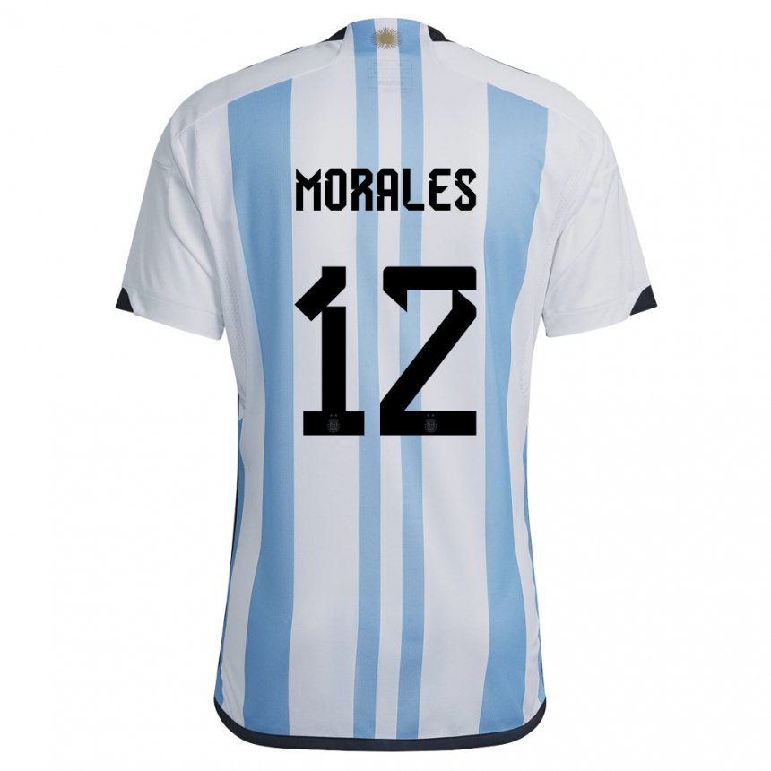 Enfant Maillot Argentine Lautaro Morales #12 Blanc Bleu Ciel Tenues Domicile 22-24 T-shirt Suisse