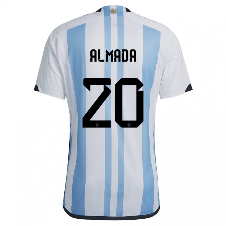 Enfant Maillot Argentine Thiago Almada #20 Blanc Bleu Ciel Tenues Domicile 22-24 T-shirt Suisse