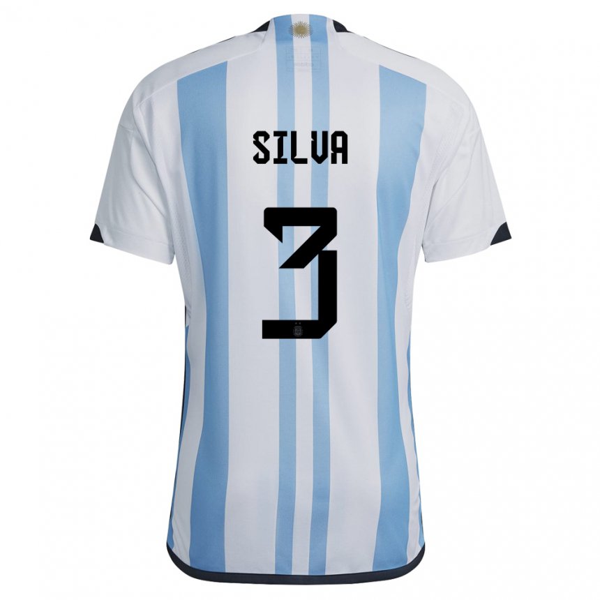 Enfant Maillot Argentine Tomas Silva #3 Blanc Bleu Ciel Tenues Domicile 22-24 T-shirt Suisse