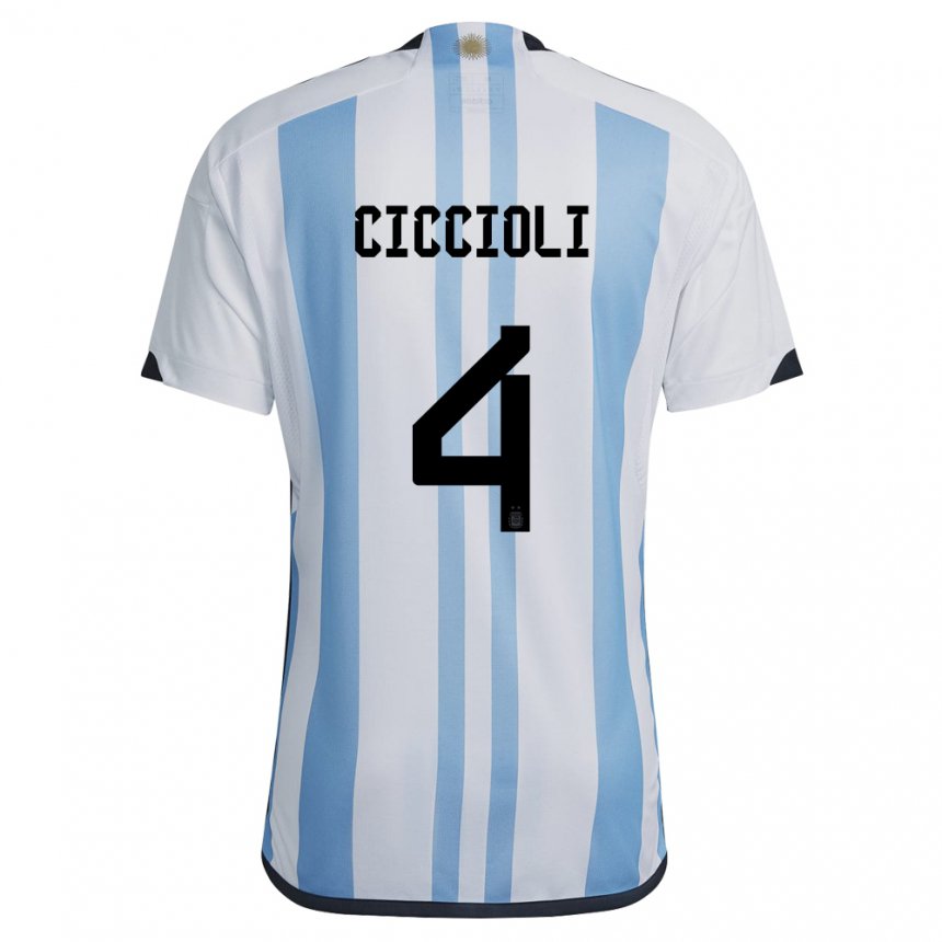 Enfant Maillot Argentine Ulises Ciccioli #4 Blanc Bleu Ciel Tenues Domicile 22-24 T-shirt Suisse