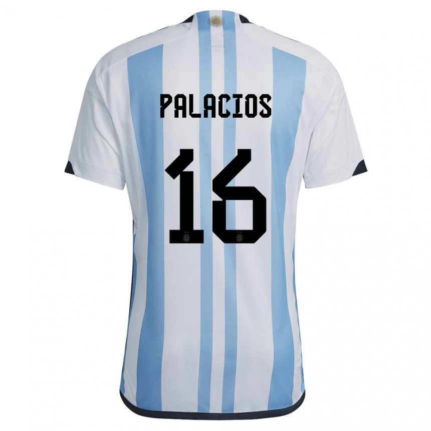 Enfant Maillot Argentine Tomas Palacios #16 Blanc Bleu Ciel Tenues Domicile 22-24 T-shirt Suisse