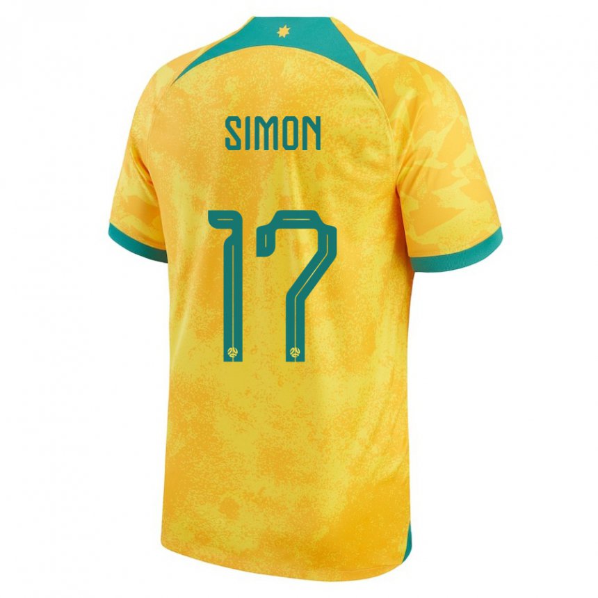Enfant Maillot Australie Kyah Simon #17 Doré Tenues Domicile 22-24 T-shirt Suisse