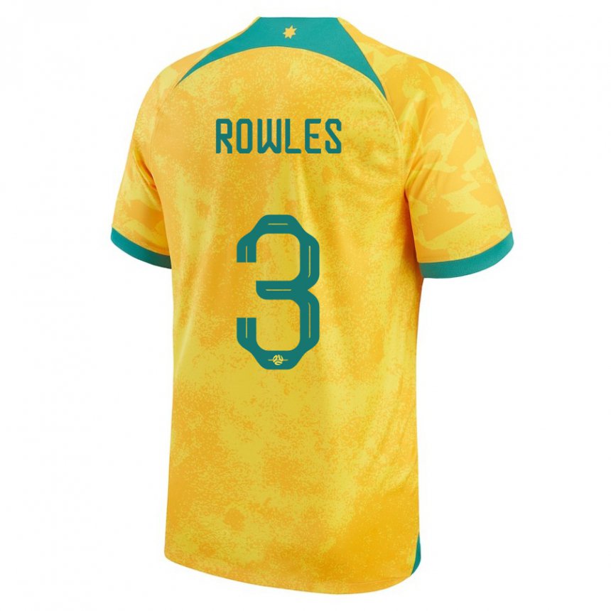 Enfant Maillot Australie Kye Rowles #3 Doré Tenues Domicile 22-24 T-shirt Suisse