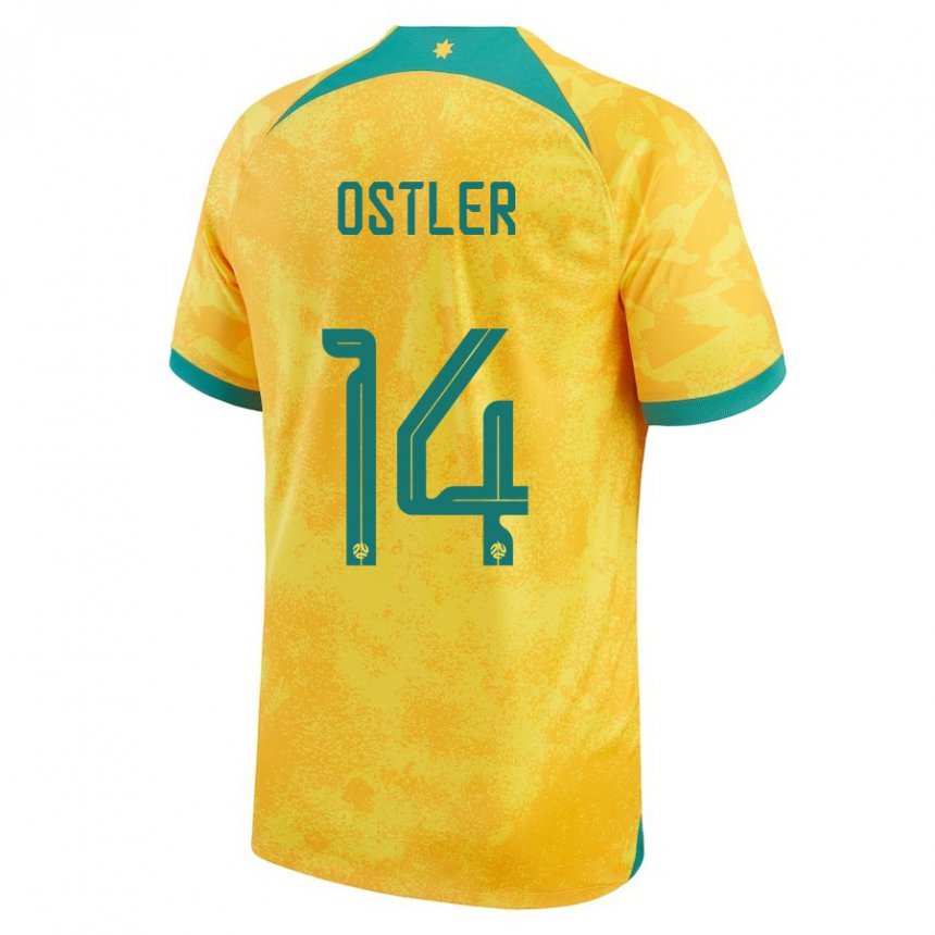 Enfant Maillot Australie Trent Ostler #14 Doré Tenues Domicile 22-24 T-shirt Suisse