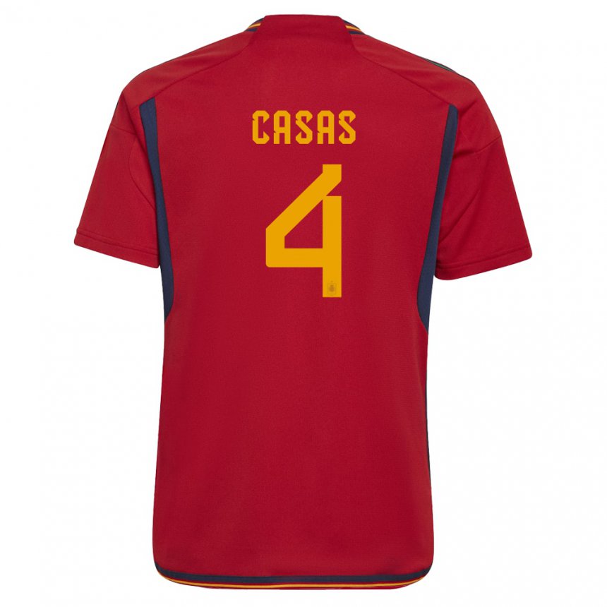 Enfant Maillot Espagne Arnau Casas #4 Rouge Tenues Domicile 22-24 T-shirt Suisse