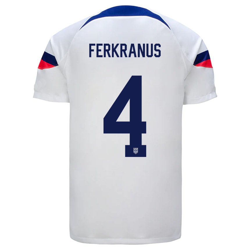 Enfant Maillot États-unis Marcus Ferkranus #4 Blanc Tenues Domicile 22-24 T-shirt Suisse