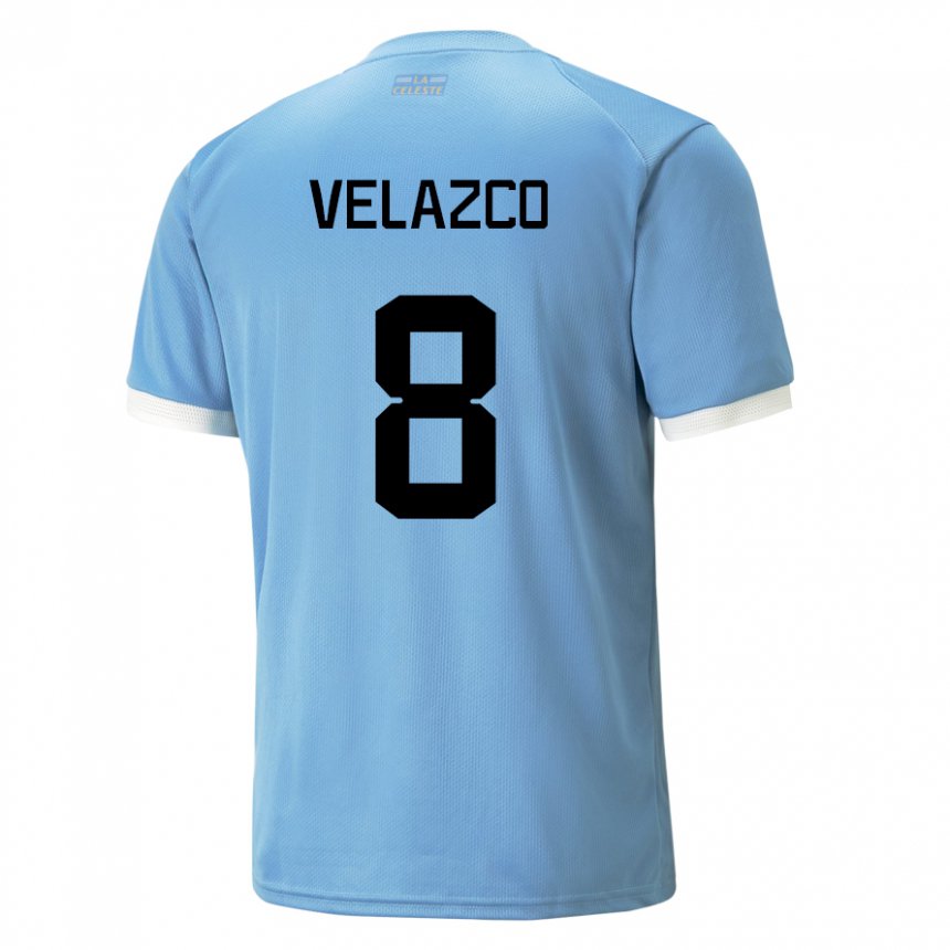 Enfant Maillot Uruguay Ximena Velazco #8 Bleu Tenues Domicile 22-24 T-shirt Suisse