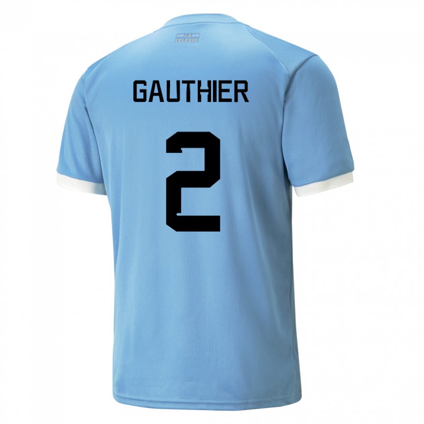 Enfant Maillot Uruguay Valentin Gauthier #2 Bleu Tenues Domicile 22-24 T-shirt Suisse