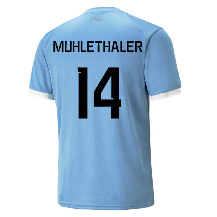 Enfant Maillot Uruguay Stiven Muhlethaler #14 Bleu Tenues Domicile 22-24 T-shirt Suisse