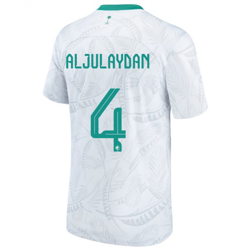 Enfant Maillot Arabie Saoudite Ahmed Aljulaydan #4 Blanc Tenues Domicile 22-24 T-shirt Suisse