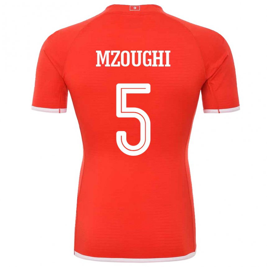 Enfant Maillot Tunisie Iskander Mzoughi #5 Rouge Tenues Domicile 22-24 T-shirt Suisse
