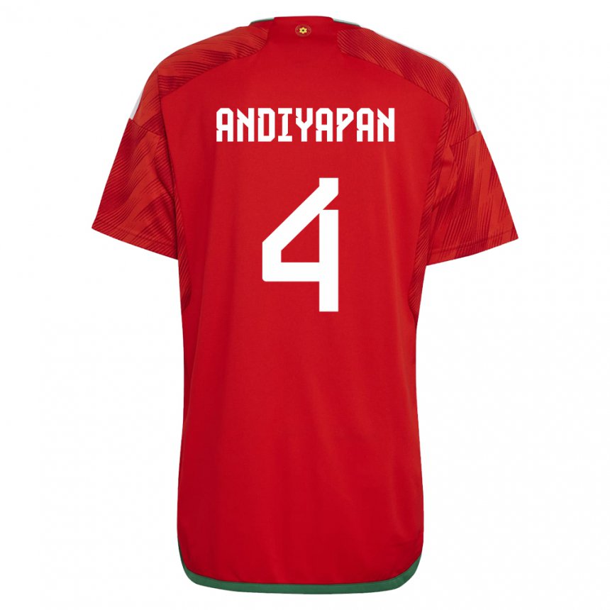 Enfant Maillot Pays De Galles William Andiyapan #4 Rouge Tenues Domicile 22-24 T-shirt Suisse