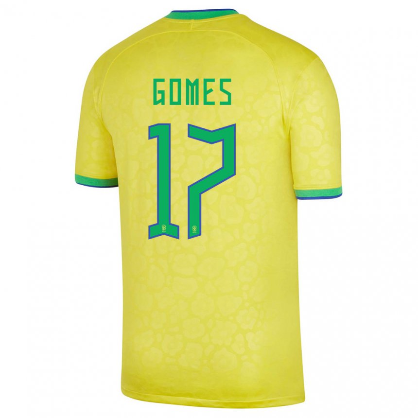 Enfant Maillot Brésil William Gomes #17 Jaune Tenues Domicile 22-24 T-shirt Suisse