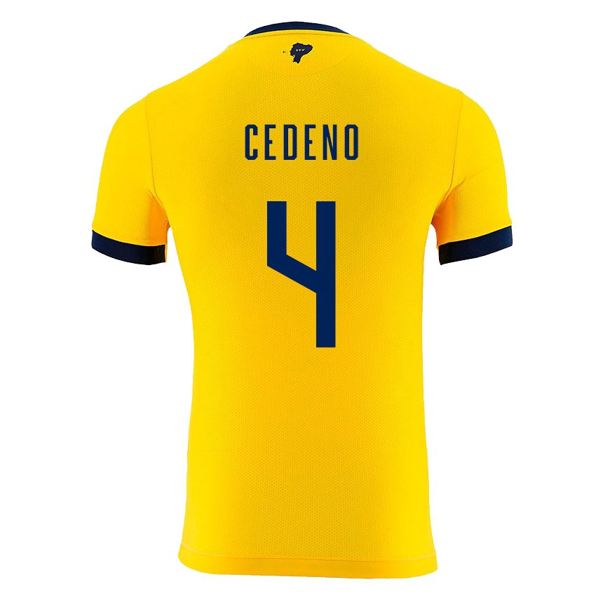 Enfant Maillot Équateur Stefany Cedeno #4 Jaune Tenues Domicile 22-24 T-shirt Suisse