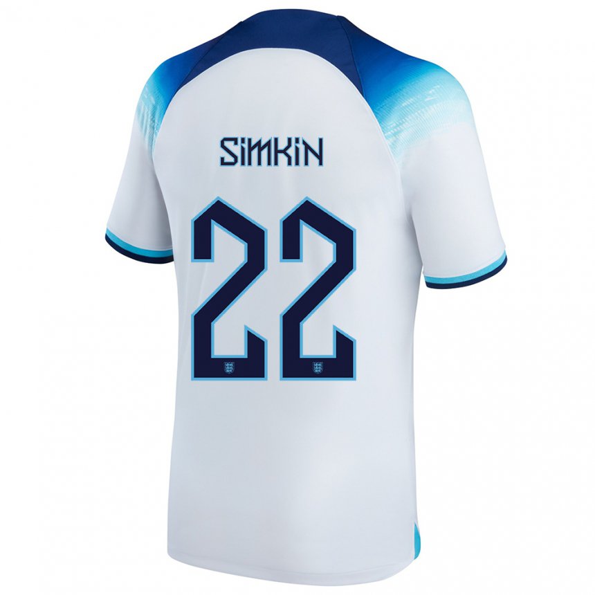 Enfant Maillot Angleterre Tommy Simkin #22 Blanc Bleu  Tenues Domicile 22-24 T-shirt Suisse