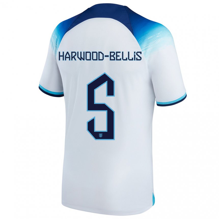 Enfant Maillot Angleterre Taylor Harwood Bellis #5 Blanc Bleu  Tenues Domicile 22-24 T-shirt Suisse