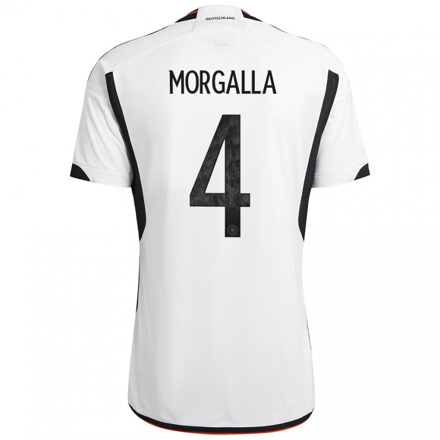 Enfant Maillot Allemagne Leandro Morgalla #4 Blanc Noir Tenues Domicile 22-24 T-shirt Suisse