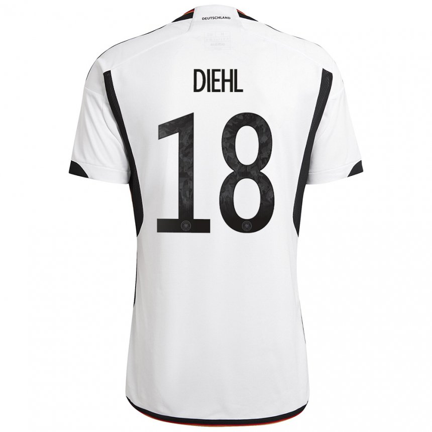 Enfant Maillot Allemagne Justin Diehl #18 Blanc Noir Tenues Domicile 22-24 T-shirt Suisse