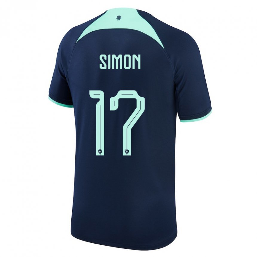Enfant Maillot Australie Kyah Simon #17 Bleu Foncé Tenues Extérieur 22-24 T-shirt Suisse