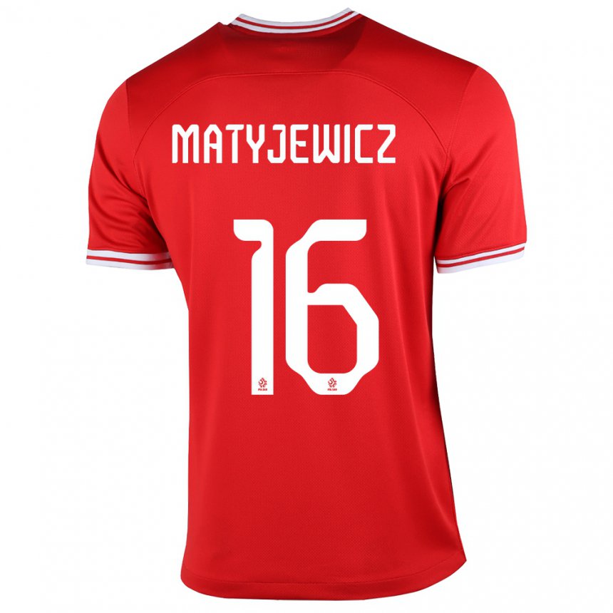 Enfant Maillot Pologne Wiktor Matyjewicz #16 Rouge Tenues Extérieur 22-24 T-shirt Suisse