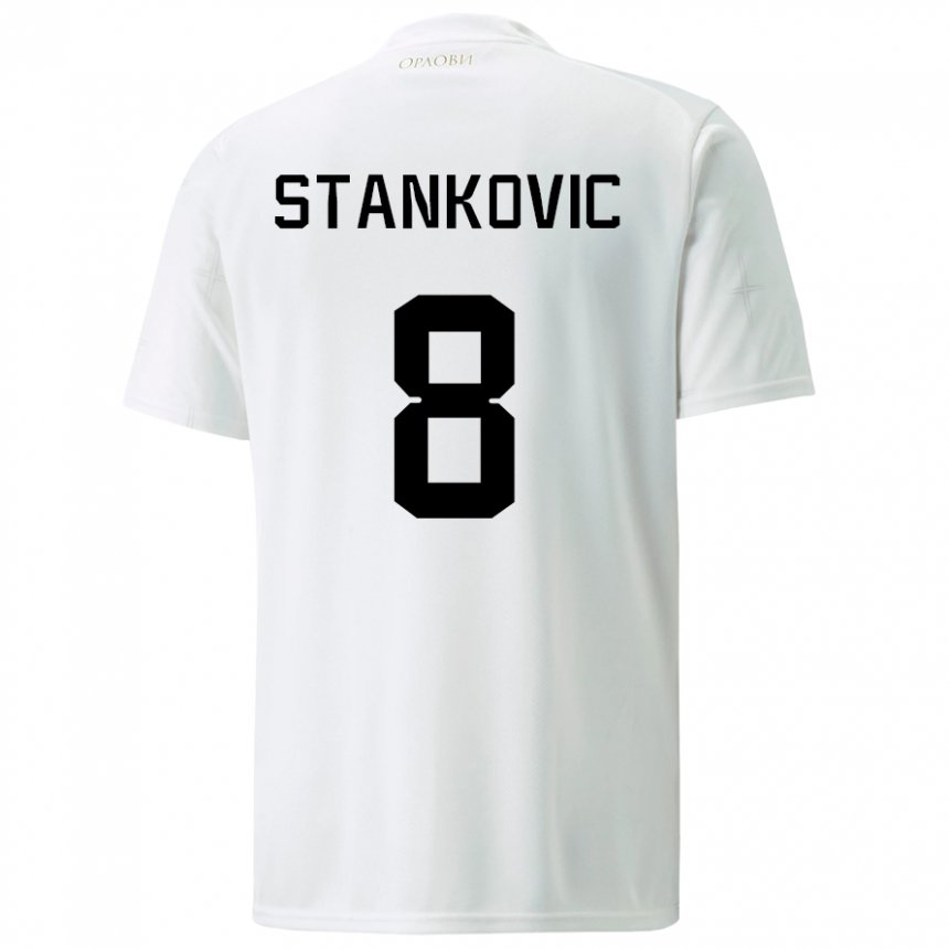 Enfant Maillot Serbie Nikola Stankovic #8 Blanc Tenues Extérieur 22-24 T-shirt Suisse