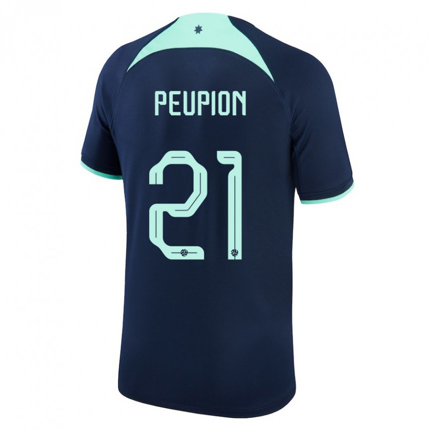 Enfant Maillot Australie Cameron Peupion #21 Bleu Foncé Tenues Extérieur 22-24 T-shirt Suisse