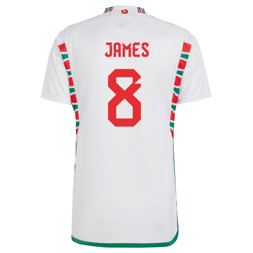 Kinder Walisische Angharad James #8 Weiß Auswärtstrikot Trikot 22-24 T-shirt Schweiz
