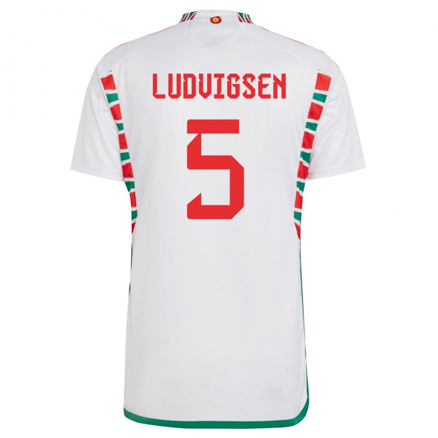 Enfant Maillot Pays De Galles Kai Ludvigsen #5 Blanc Tenues Extérieur 22-24 T-shirt Suisse