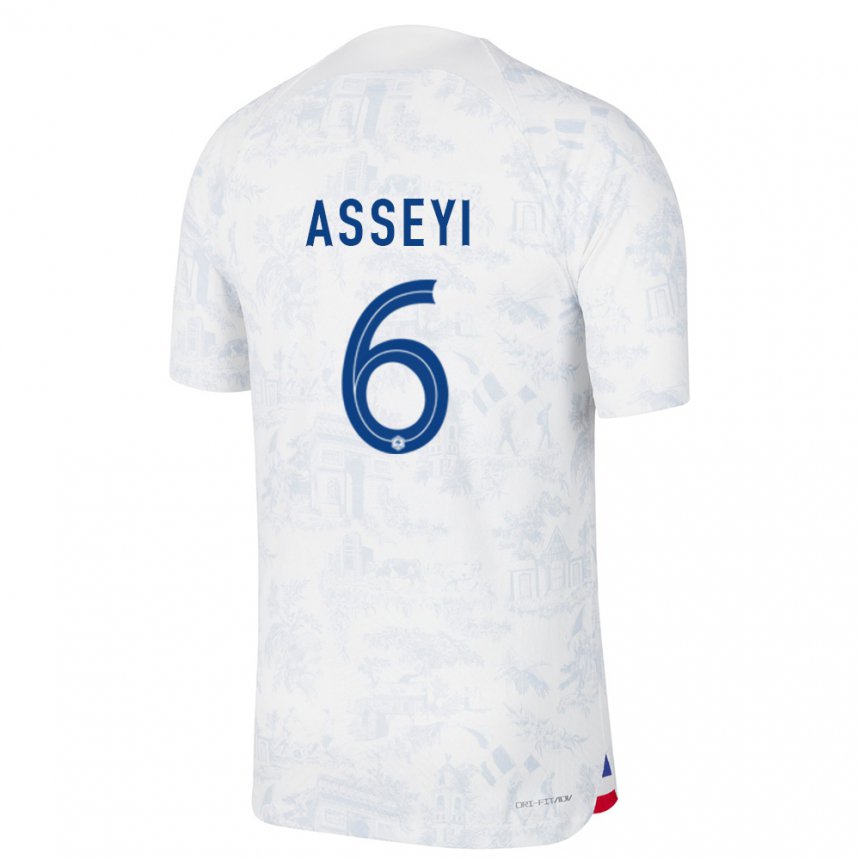 Enfant Maillot France Viviane Asseyi #6 Blanc Bleu  Tenues Extérieur 22-24 T-shirt Suisse