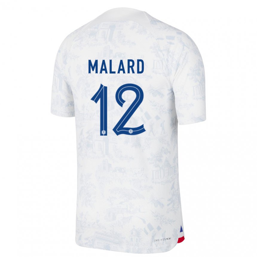Enfant Maillot France Melvine Malard #12 Blanc Bleu  Tenues Extérieur 22-24 T-shirt Suisse