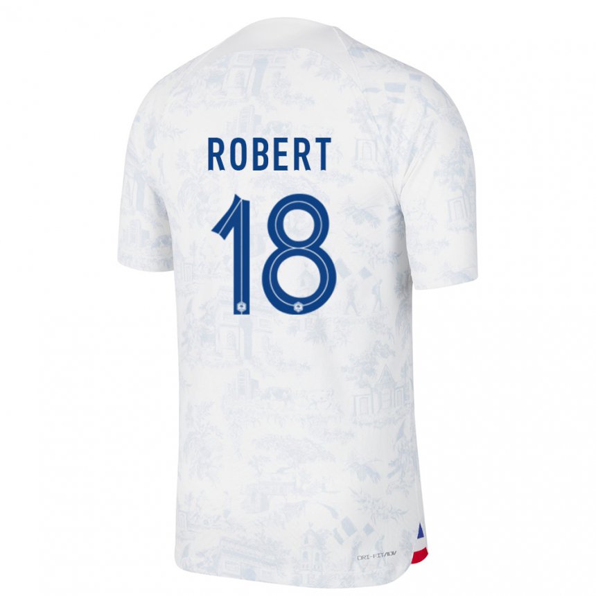 Enfant Maillot France Faustine Robert #18 Blanc Bleu  Tenues Extérieur 22-24 T-shirt Suisse