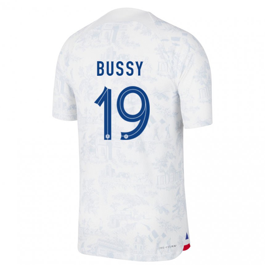 Enfant Maillot France Kessya Bussy #19 Blanc Bleu  Tenues Extérieur 22-24 T-shirt Suisse