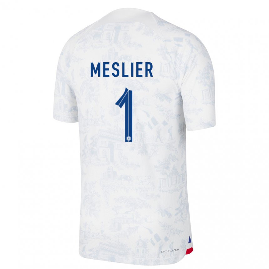 Enfant Maillot France Illan Meslier #1 Blanc Bleu  Tenues Extérieur 22-24 T-shirt Suisse