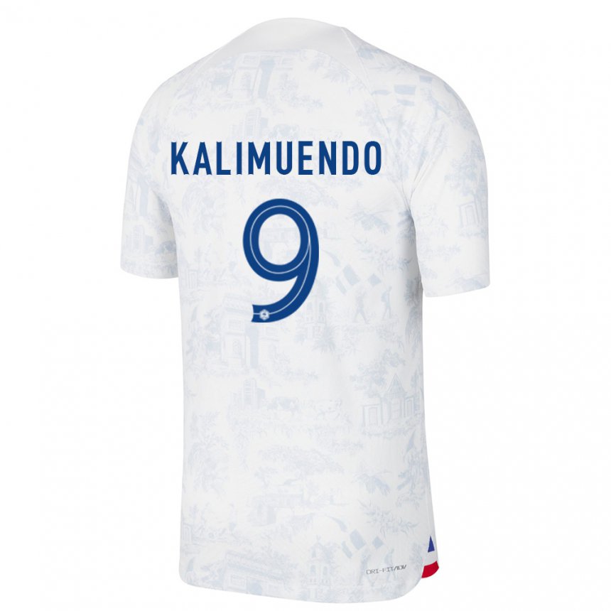 Enfant Maillot France Arnaud Kalimuendo #9 Blanc Bleu  Tenues Extérieur 22-24 T-shirt Suisse