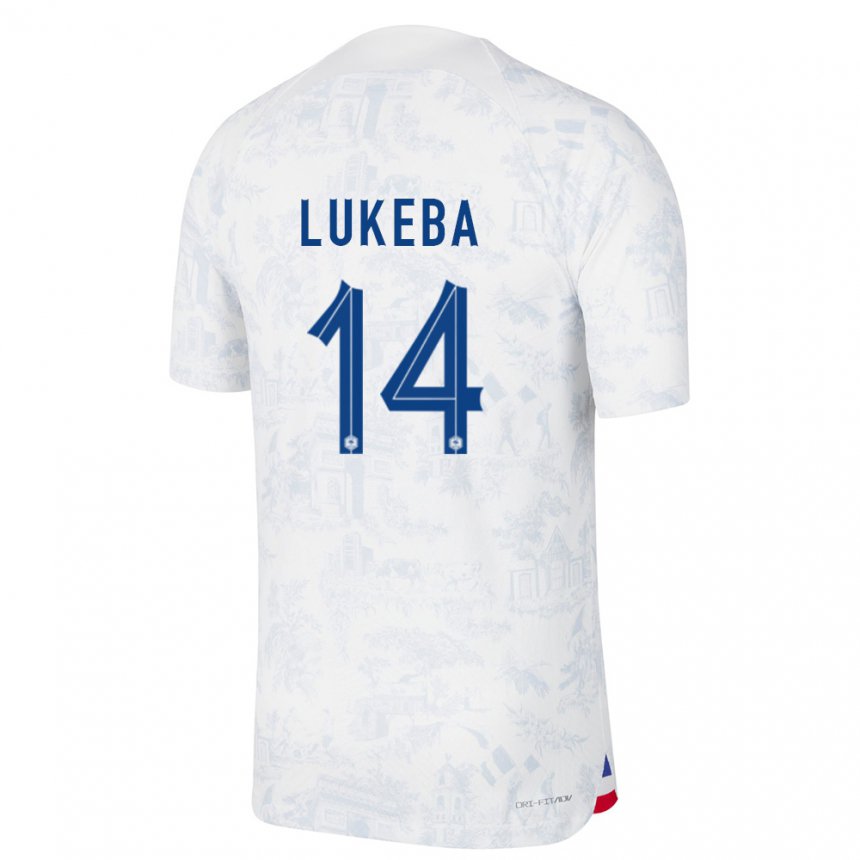 Enfant Maillot France Castello Lukeba #14 Blanc Bleu  Tenues Extérieur 22-24 T-shirt Suisse