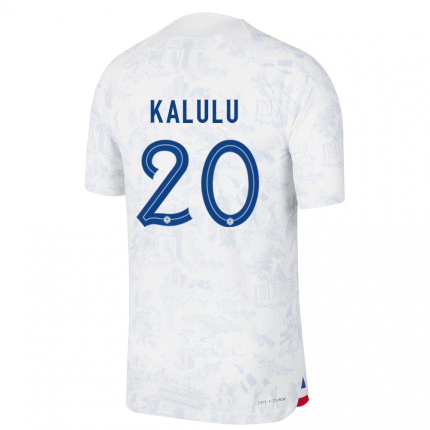 Enfant Maillot France Pierre Kalulu #20 Blanc Bleu  Tenues Extérieur 22-24 T-shirt Suisse