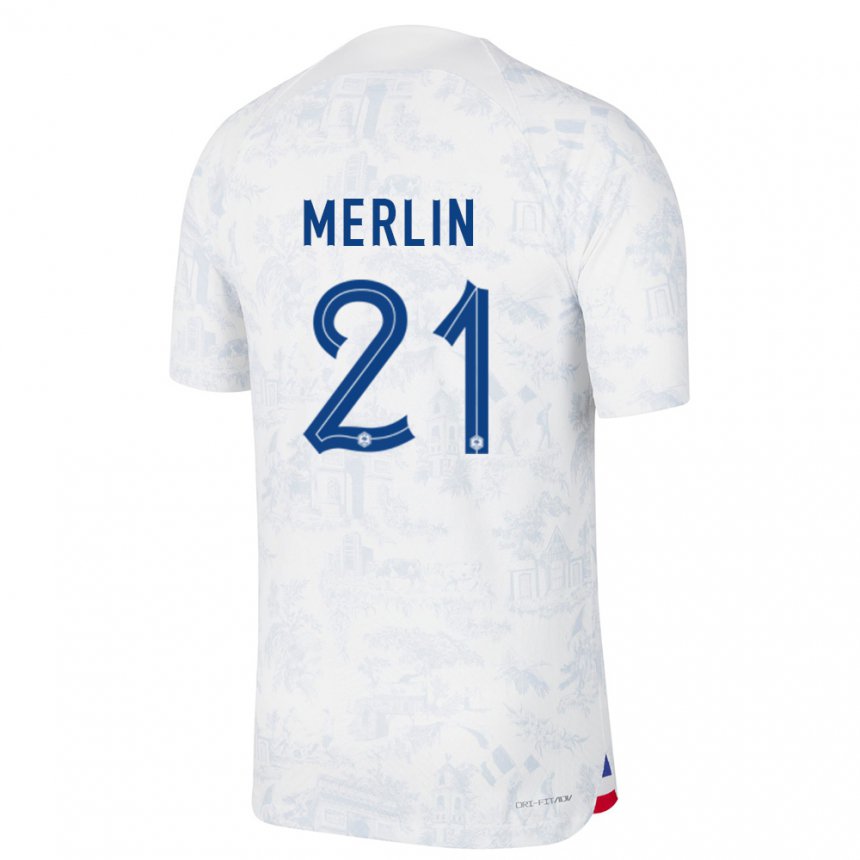 Enfant Maillot France Quentin Merlin #21 Blanc Bleu  Tenues Extérieur 22-24 T-shirt Suisse