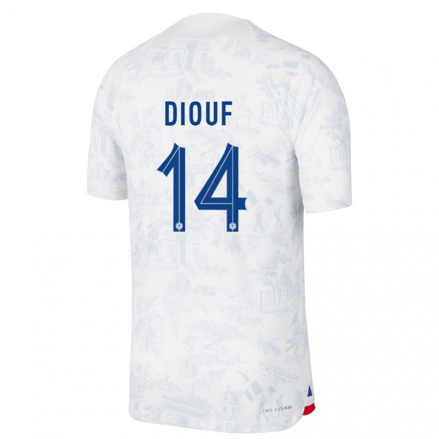 Enfant Maillot France Andy Diouf #14 Blanc Bleu  Tenues Extérieur 22-24 T-shirt Suisse