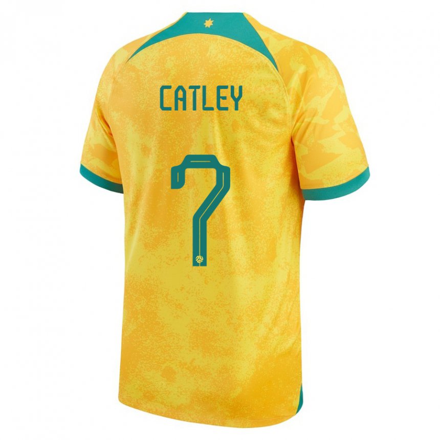 Homme Maillot Australie Stephanie Catley #7 Doré Tenues Domicile 22-24 T-shirt Suisse