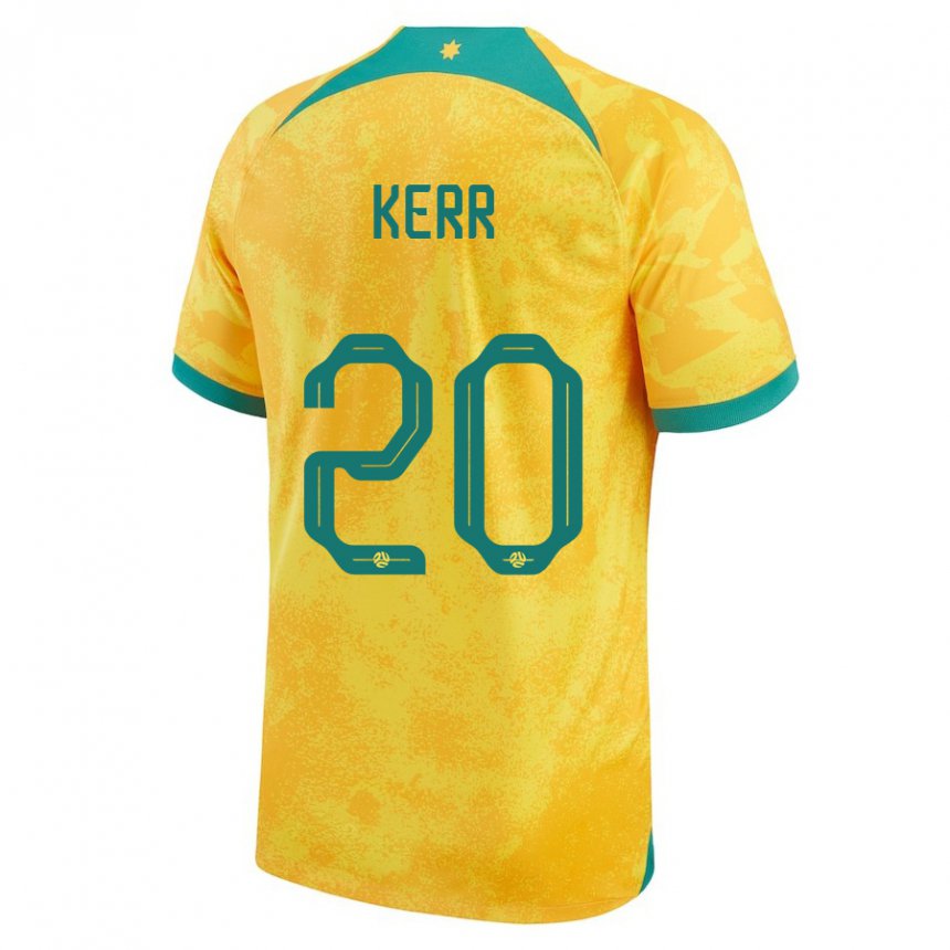 Homme Maillot Australie Sam Kerr #20 Doré Tenues Domicile 22-24 T-shirt Suisse