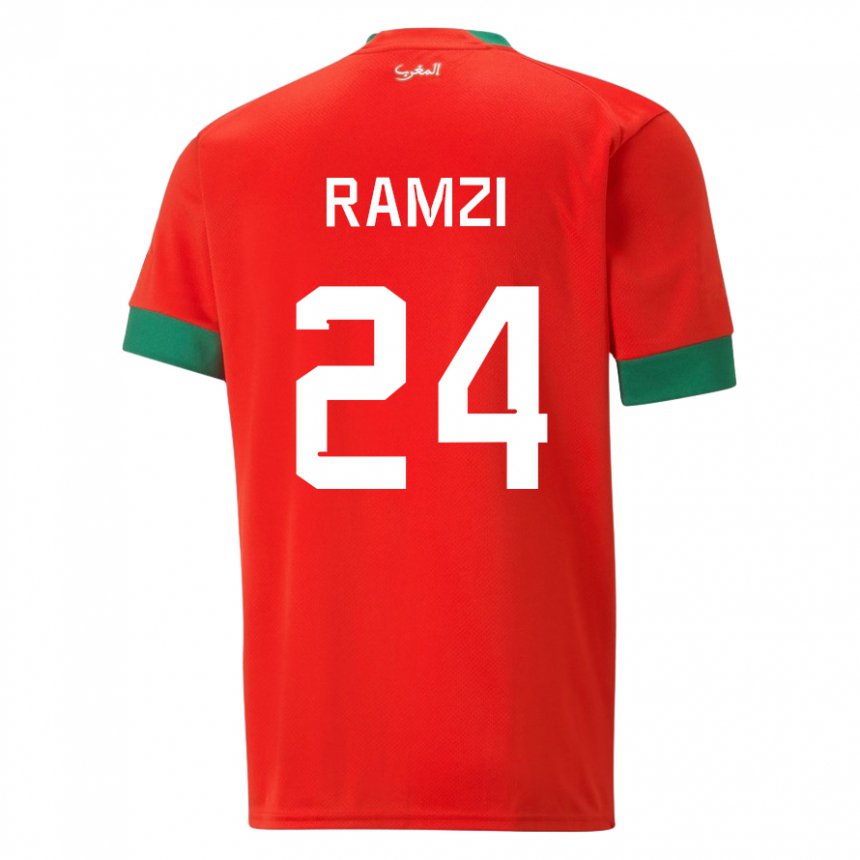 Homme Maillot Maroc Achraf Ramzi #24 Rouge Tenues Domicile 22-24 T-shirt Suisse