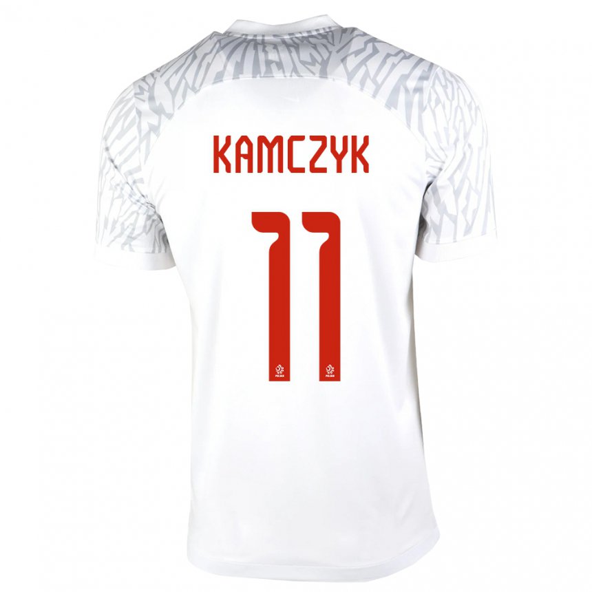 Homme Maillot Pologne Ewelina Kamczyk #11 Blanc Tenues Domicile 22-24 T-shirt Suisse
