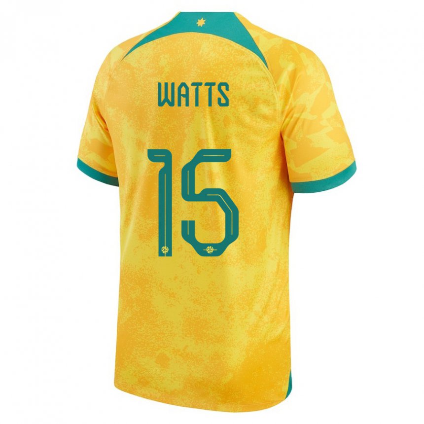 Homme Maillot Australie Caleb Watts #15 Doré Tenues Domicile 22-24 T-shirt Suisse