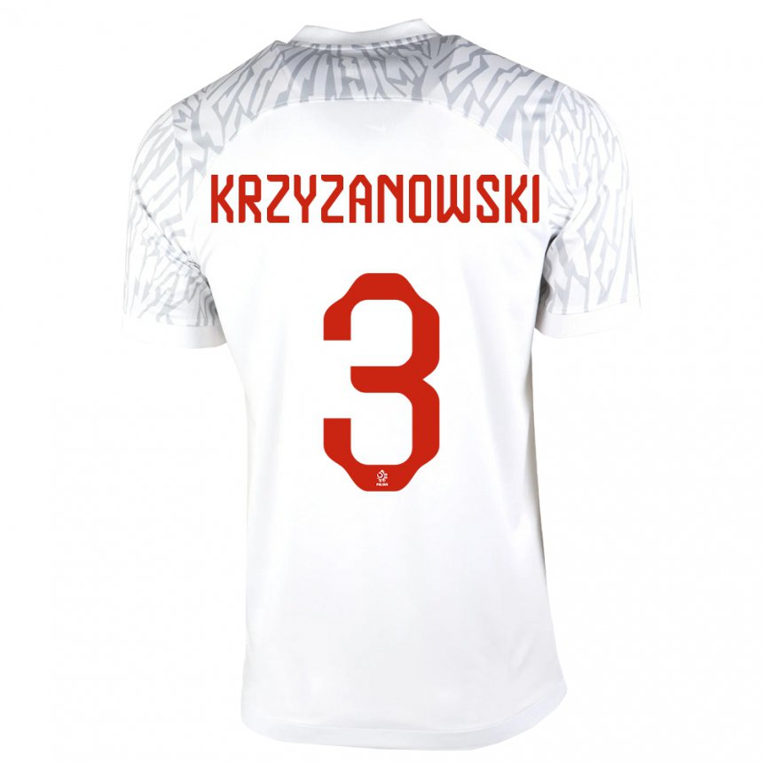 Homme Maillot Pologne Jakub Krzyzanowski #3 Blanc Tenues Domicile 22-24 T-shirt Suisse