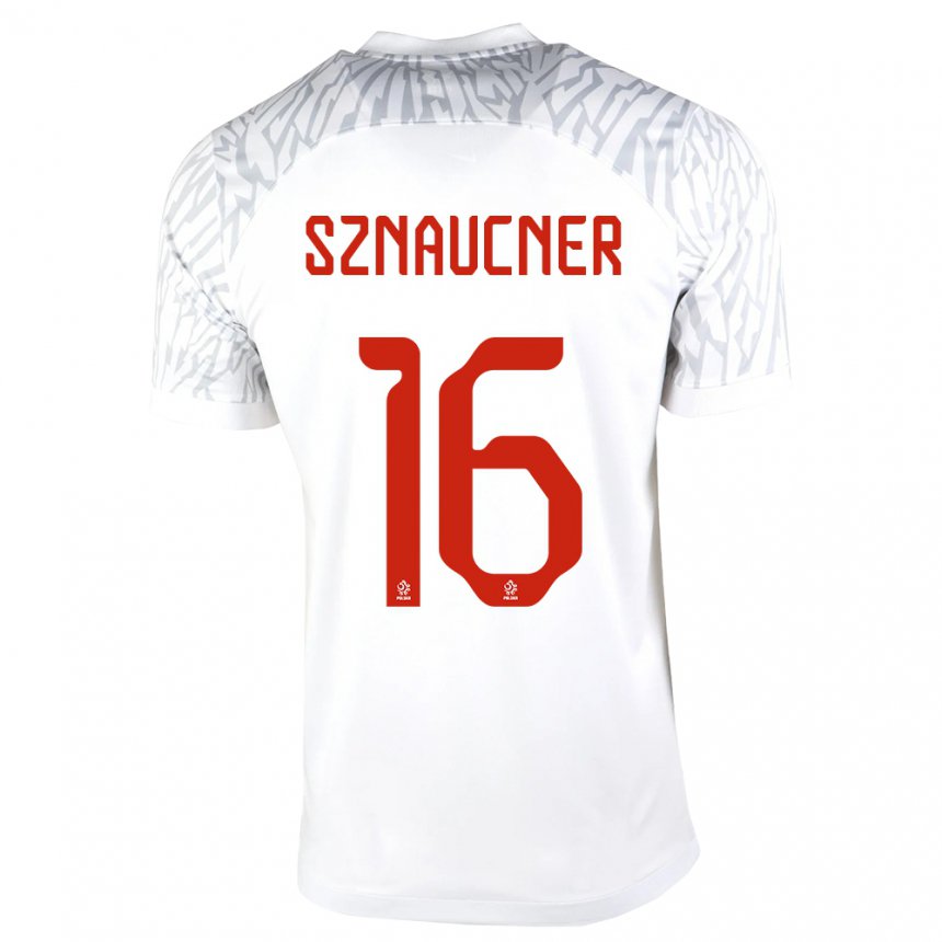 Homme Maillot Pologne Maksymilian Sznaucner #16 Blanc Tenues Domicile 22-24 T-shirt Suisse