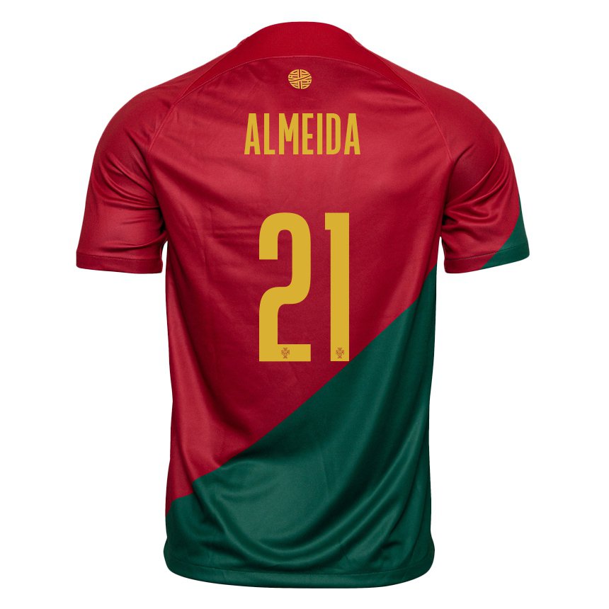 Homme Maillot Portugal Andre Almeida #21 Rouge Vert Tenues Domicile 22-24 T-shirt Suisse