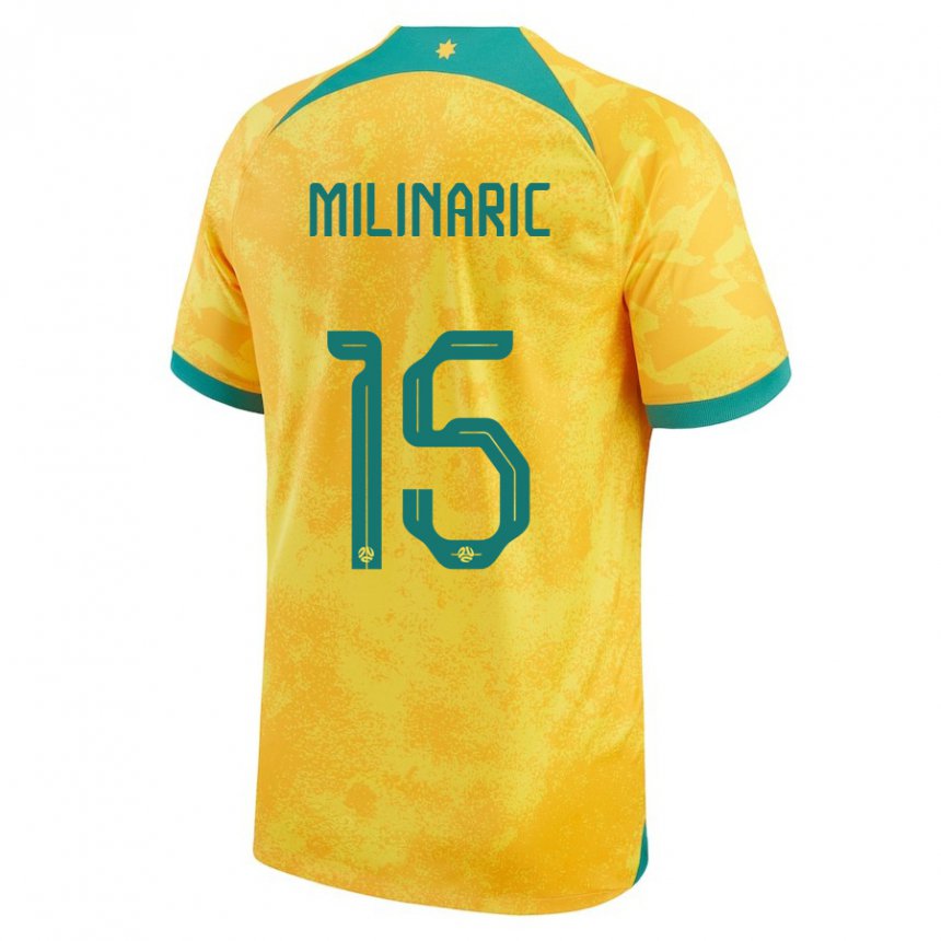 Homme Maillot Australie Anton Milinaric #15 Doré Tenues Domicile 22-24 T-shirt Suisse