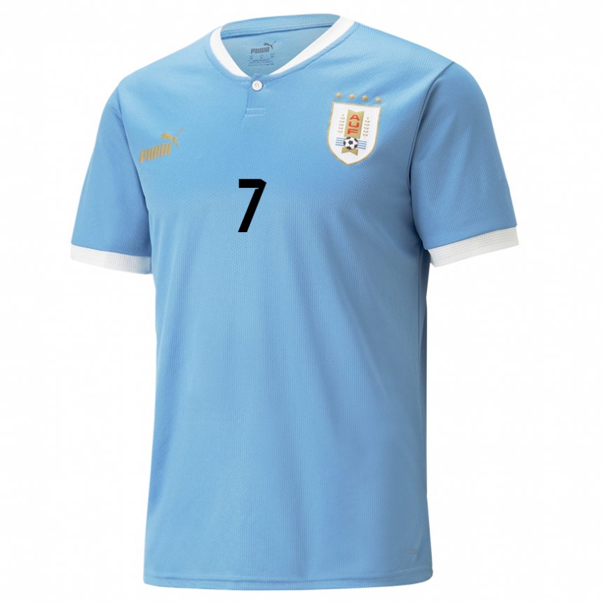 Homme Maillot Uruguay Renzo Sanchez #7 Bleu Tenues Domicile 22-24 T-shirt Suisse