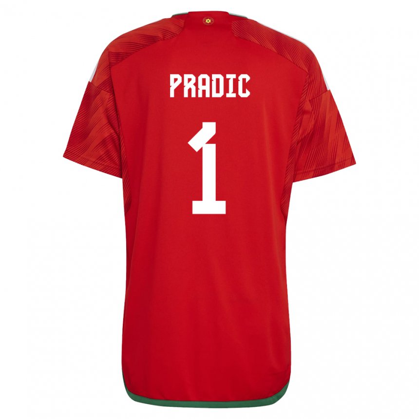 Herren Walisische James Pradic #1 Rot Heimtrikot Trikot 22-24 T-shirt Schweiz
